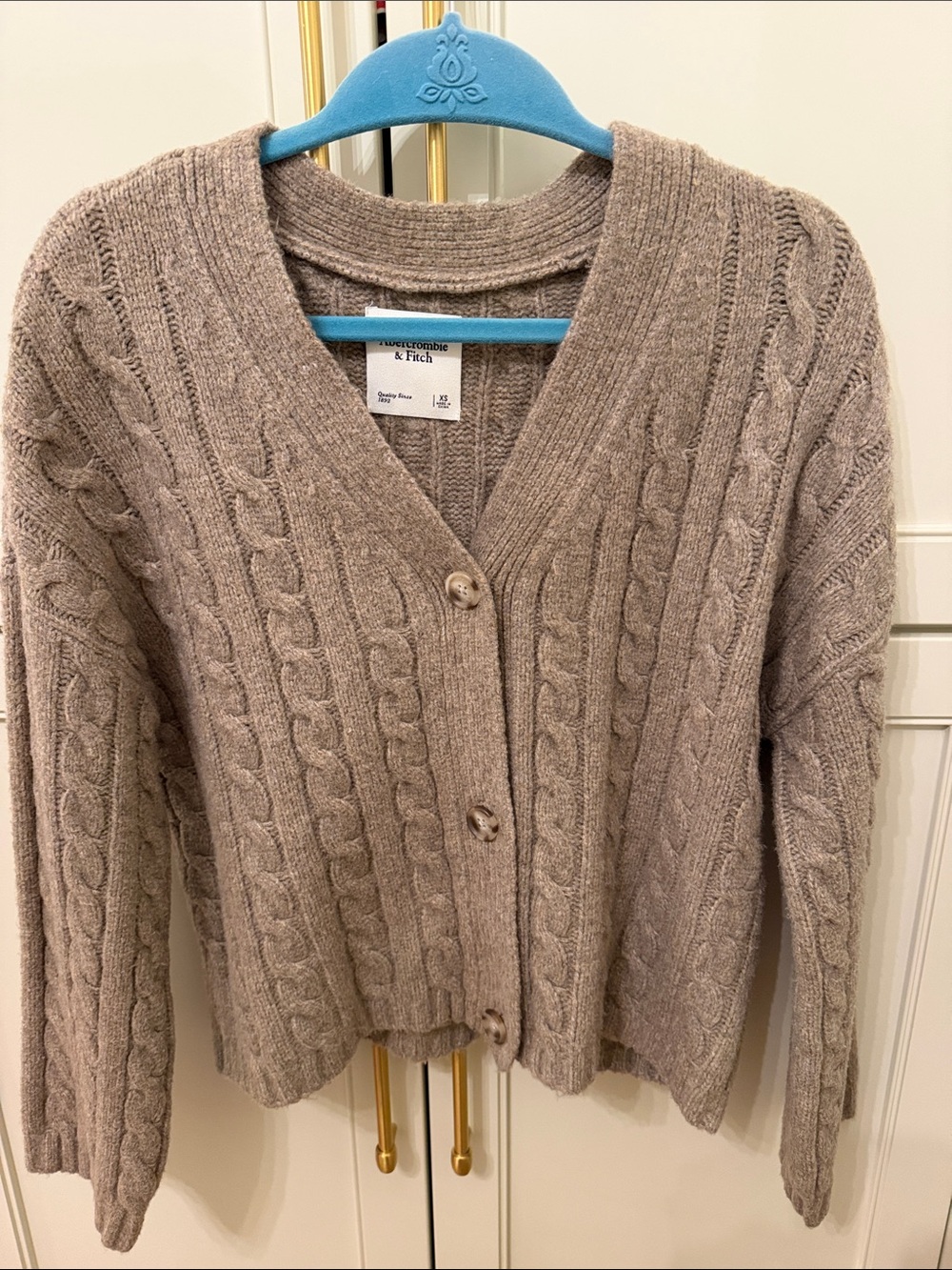 Abercrombie & Fitch Taupe Cable Knit V-Neck Cardigan XS